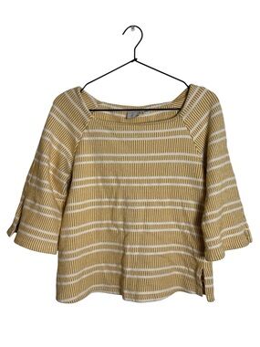 Anthropologie Postmark Mustard Yellow Striped Flared Sleeve Knit Top